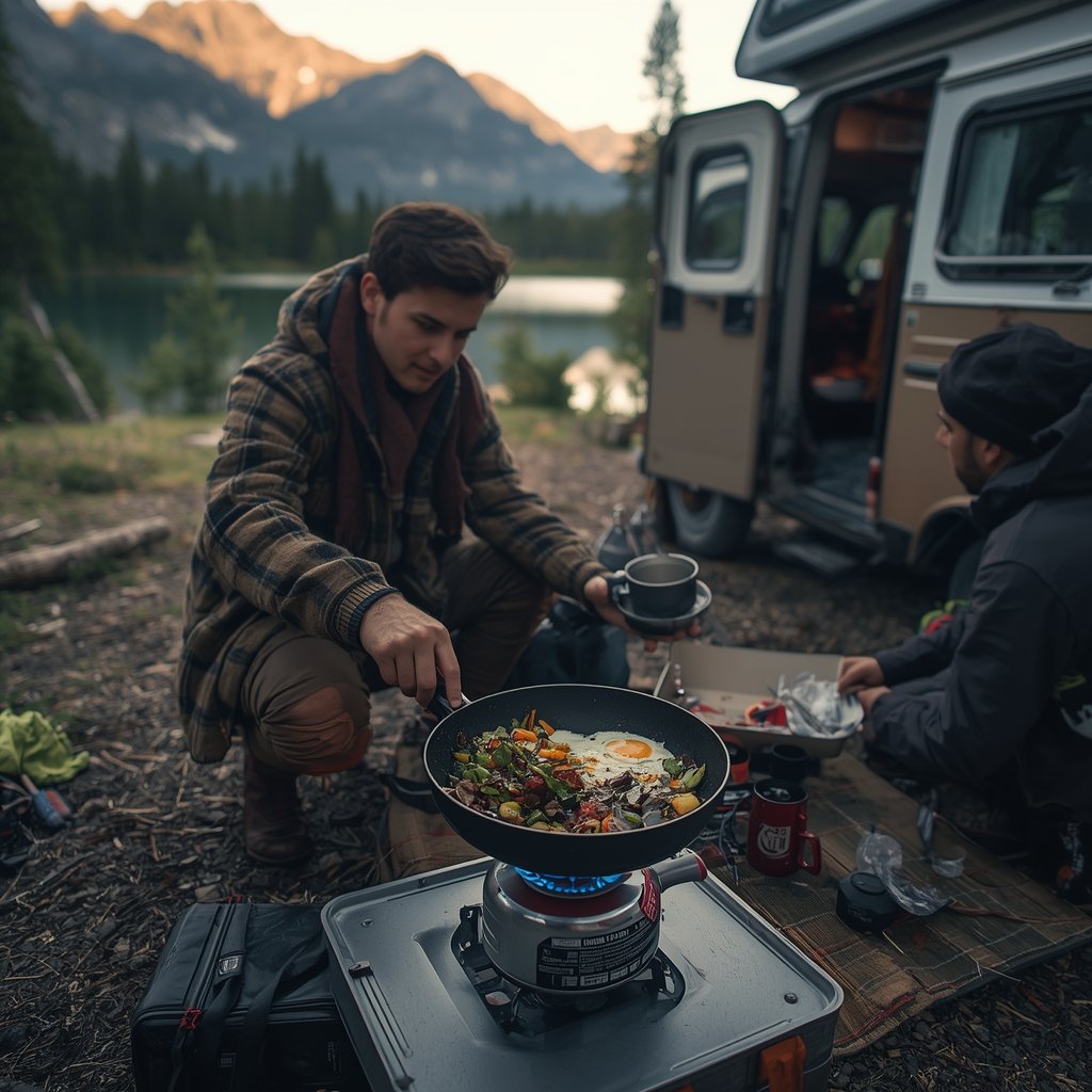 dual fuel camp stove in action