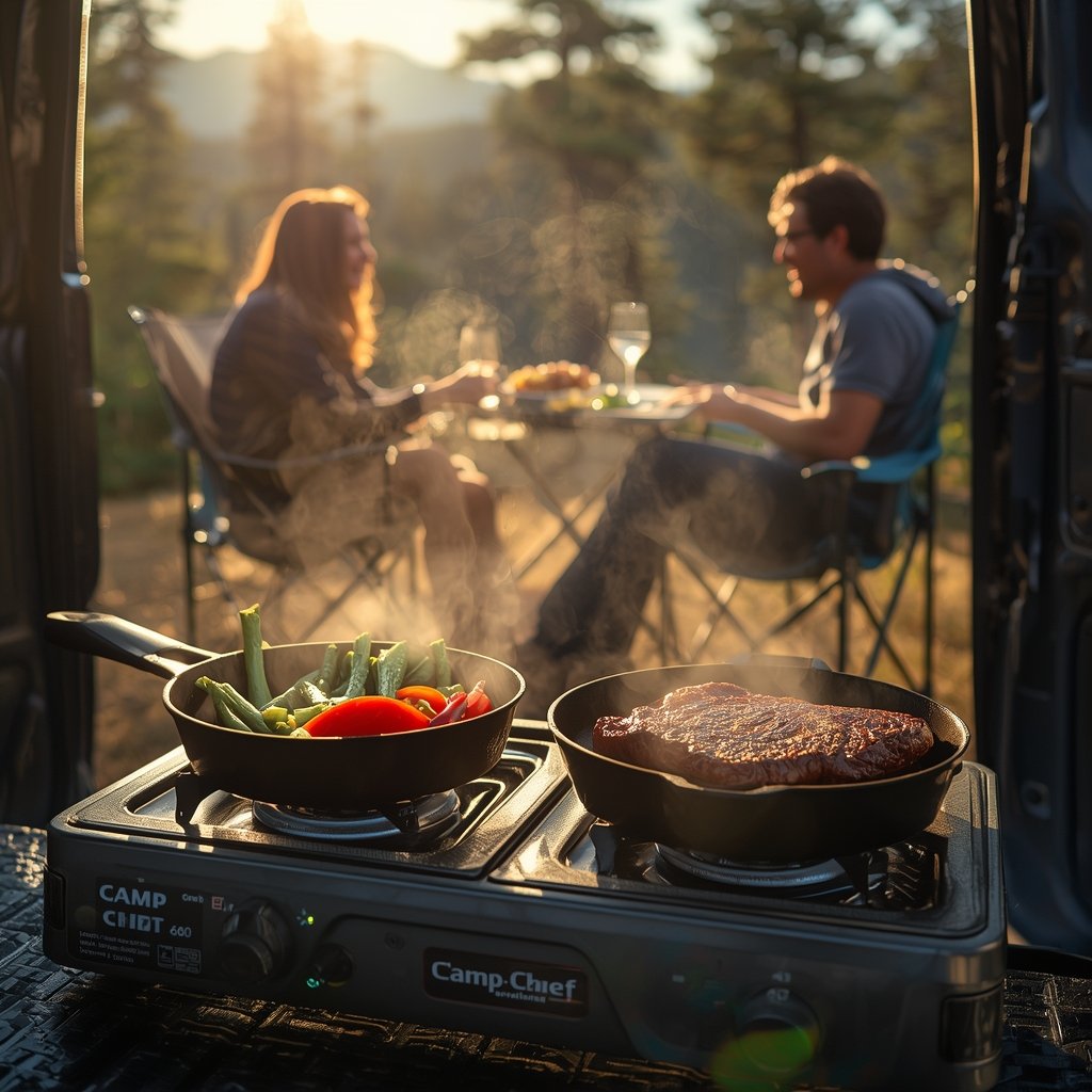 camping stove in action