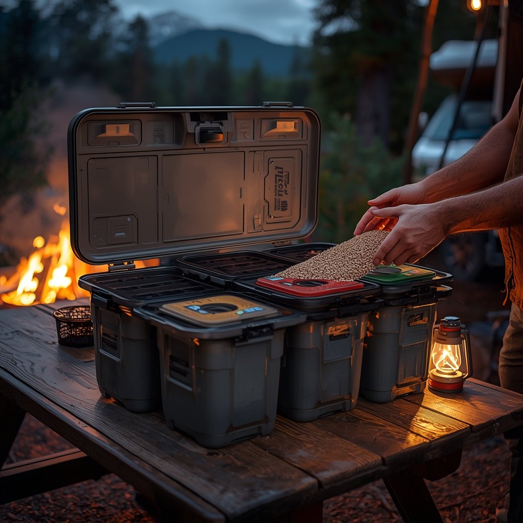 pellet storage bin in action