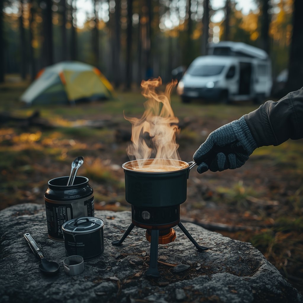 emergency camping stove in action