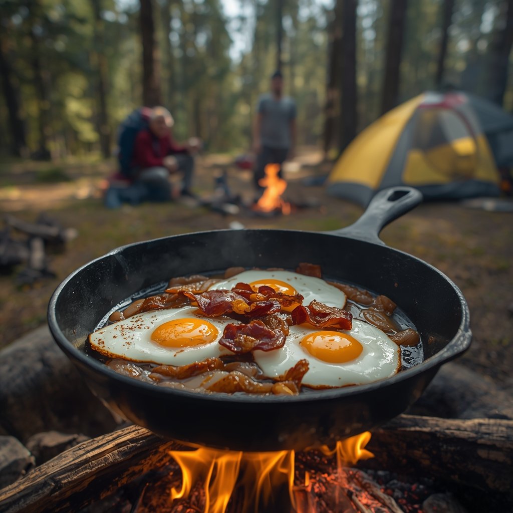 cast iron camping skillet in action