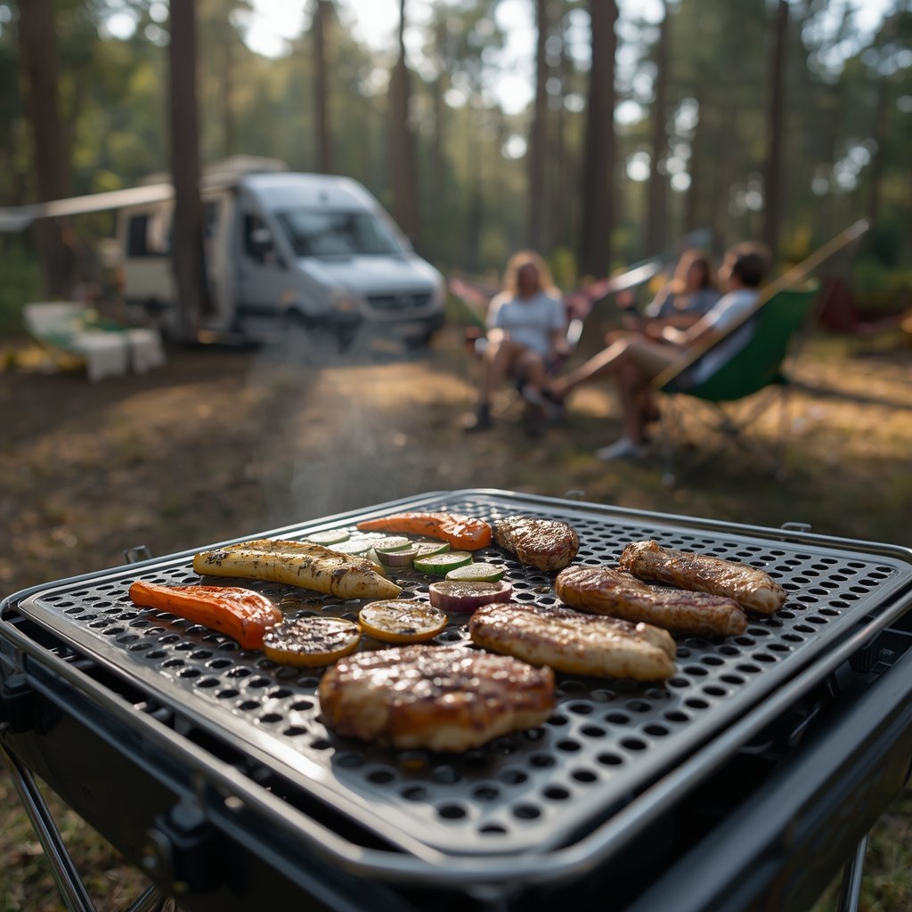 stainless grill topper in action